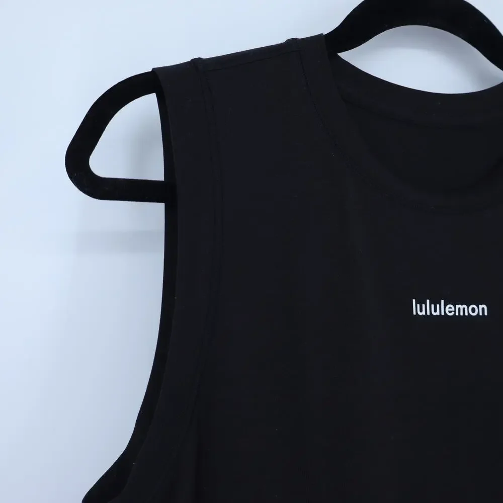 Lululemon Jersey Training Muscle Tank Black Wordmark Active Top Women's 12
